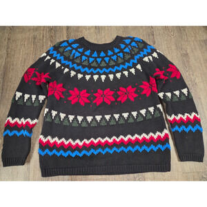 Josephine Chaus Vintage Black Crewneck Sweater Chenille Embroidery Large